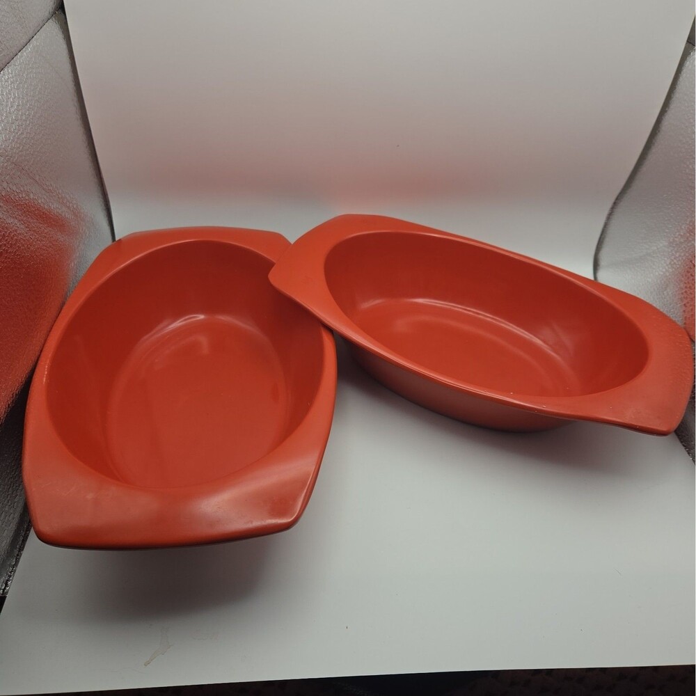 Vintage PROLON Ware Orange Enamel Trays, set of 2   FLORENCE MASS. 9946
